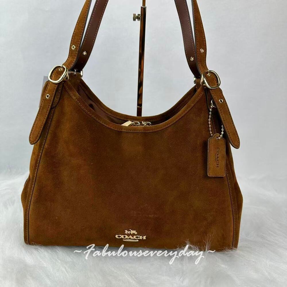 Coach Erin Shoulder Bag In Suede/Gold/Warm Brown CET41 NWT - Picture 2 of 10